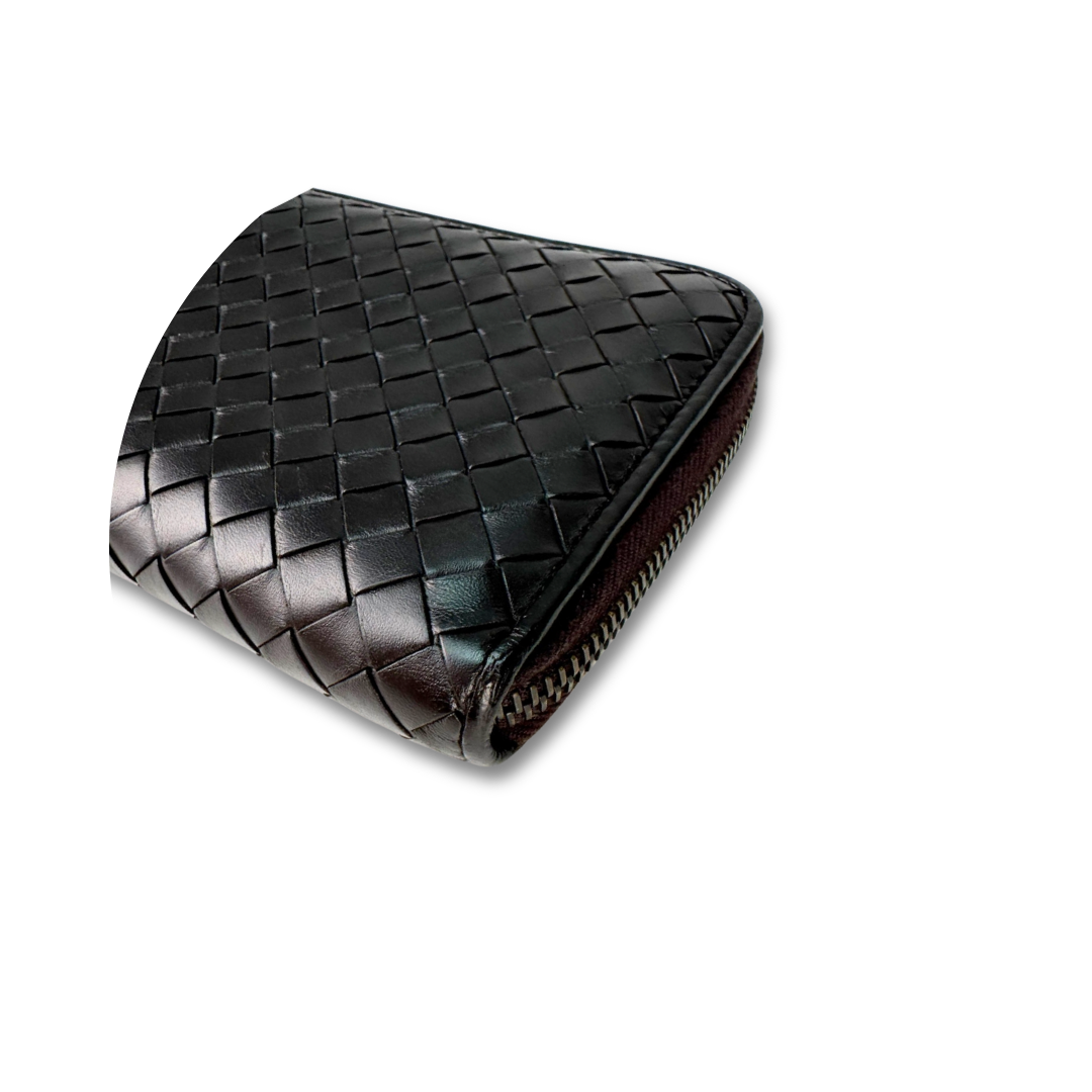 Bottega Veneta Dark Brown Intrecciato Full Size Zip Wallet