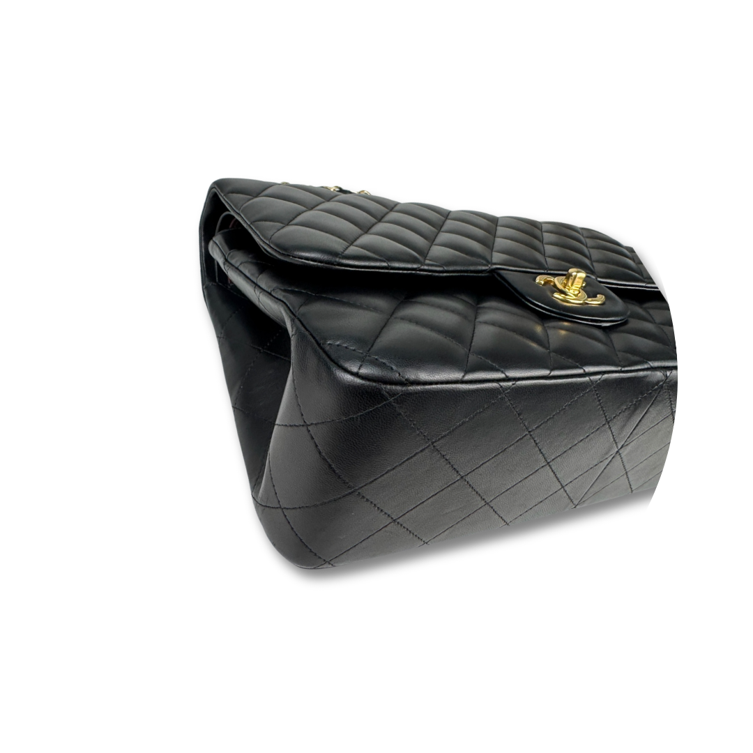 Chanel Black Lambskin Jumbo Double Flap
