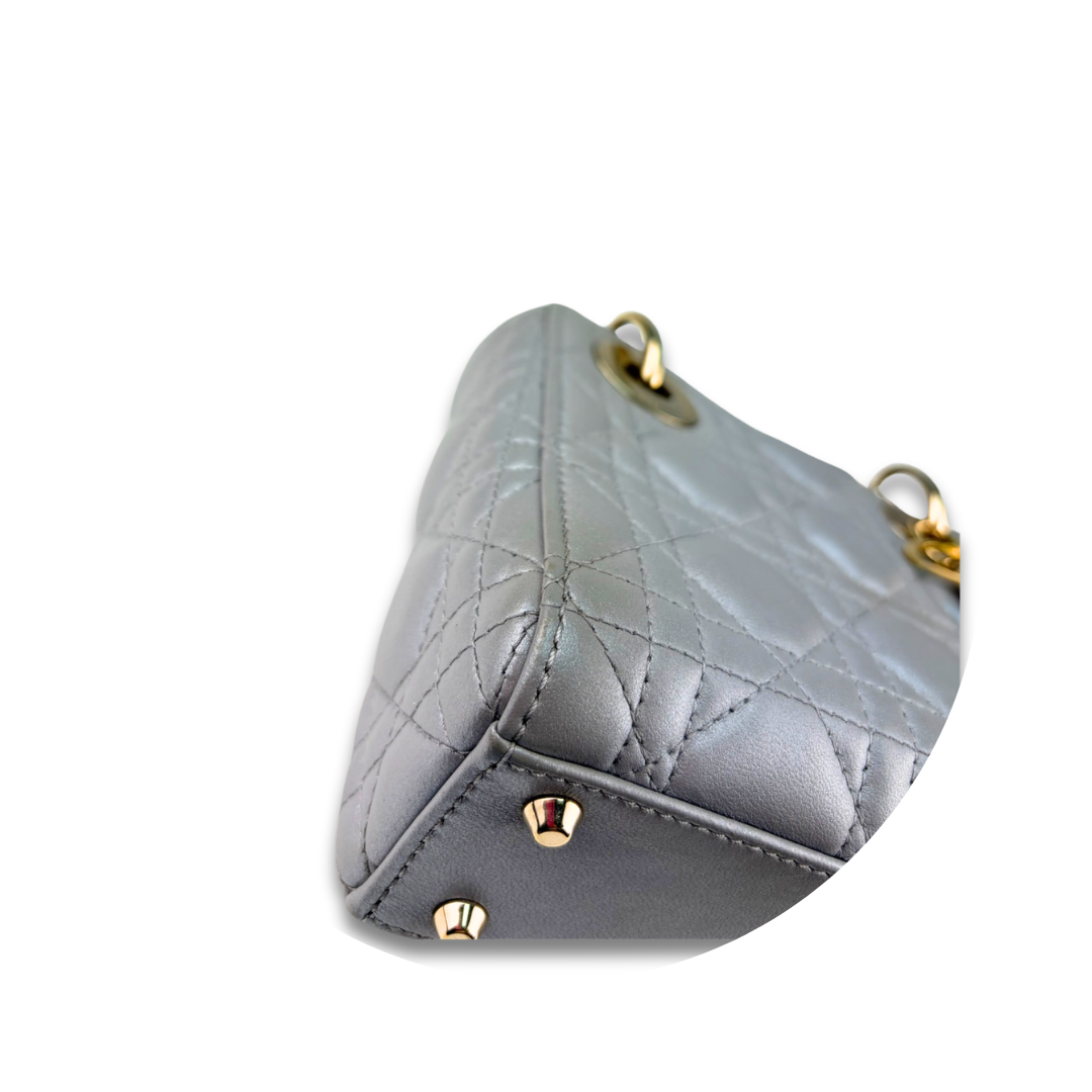 Dior Silver Lambskin Mini Lady Dior