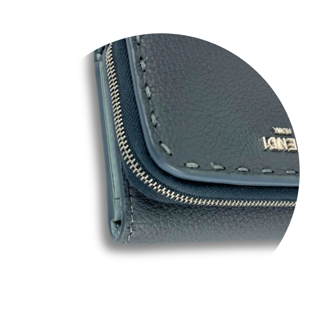 Fendi Blue Peekaboo Micro Trifold Wallet