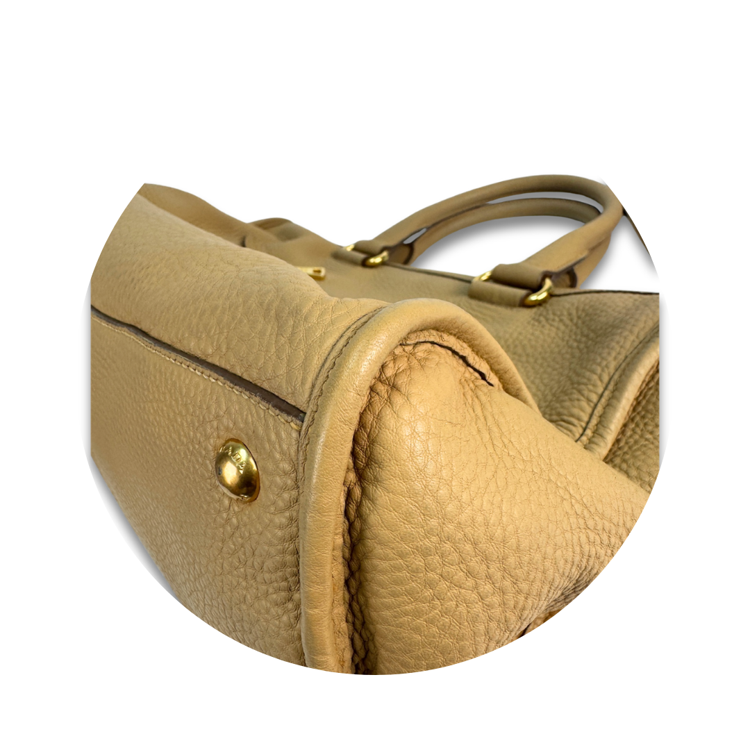 Prada Tan Daino Leather Zip Tote