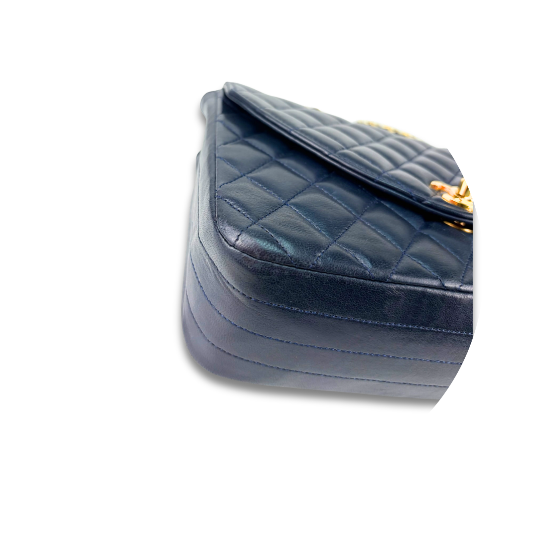 Chanel Navy Blue Lambskin Halfmoon Shoulder Bag