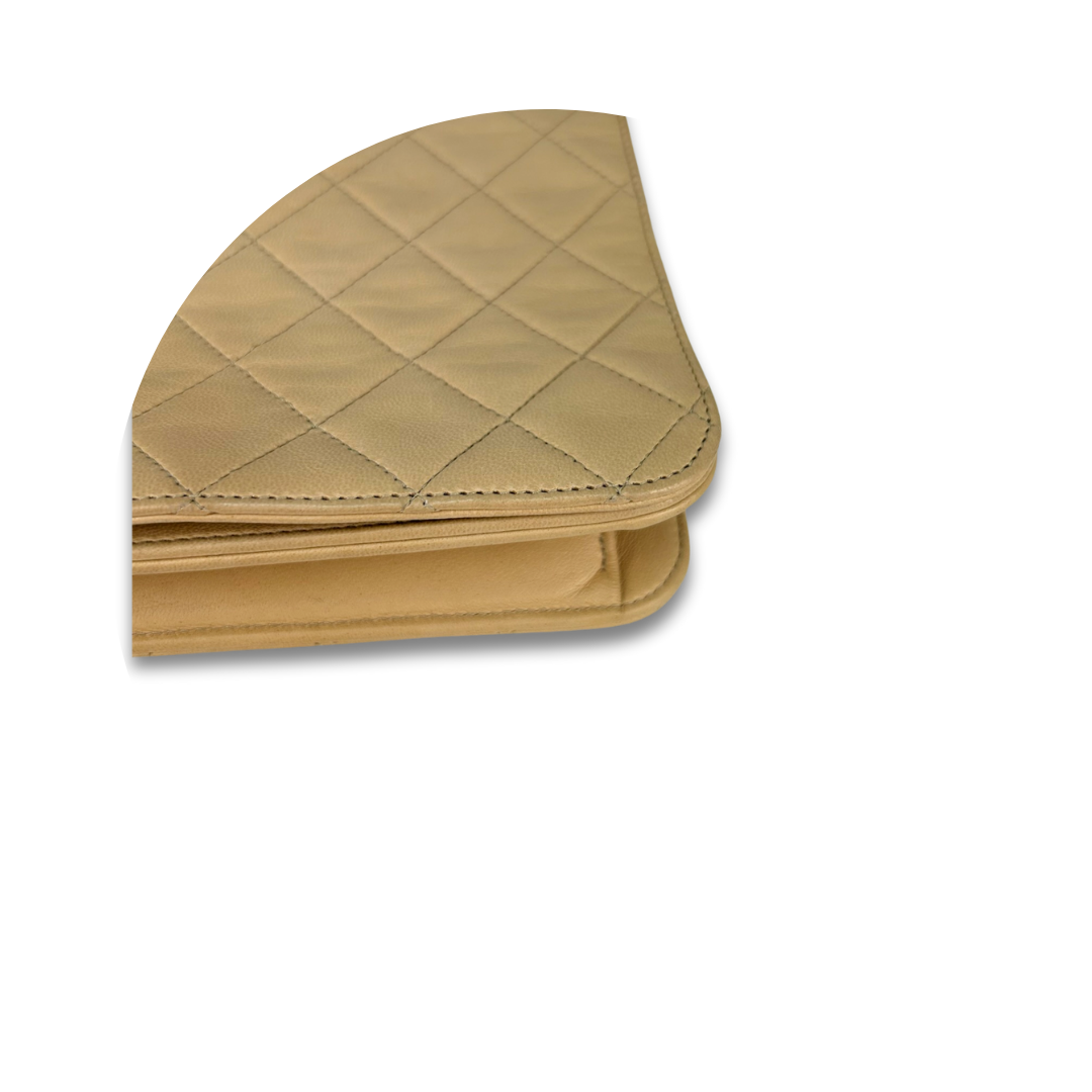 Chanel Beige Full Flap Pushlock Shoulder Bag