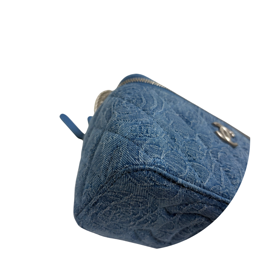 Chanel Camellia Denim Sweetheart Adjustable Chain Vanity Case