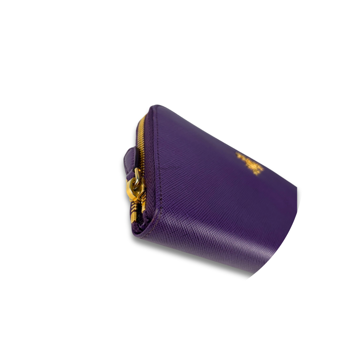 Prada Purple Saffiano Zip Around Wallet