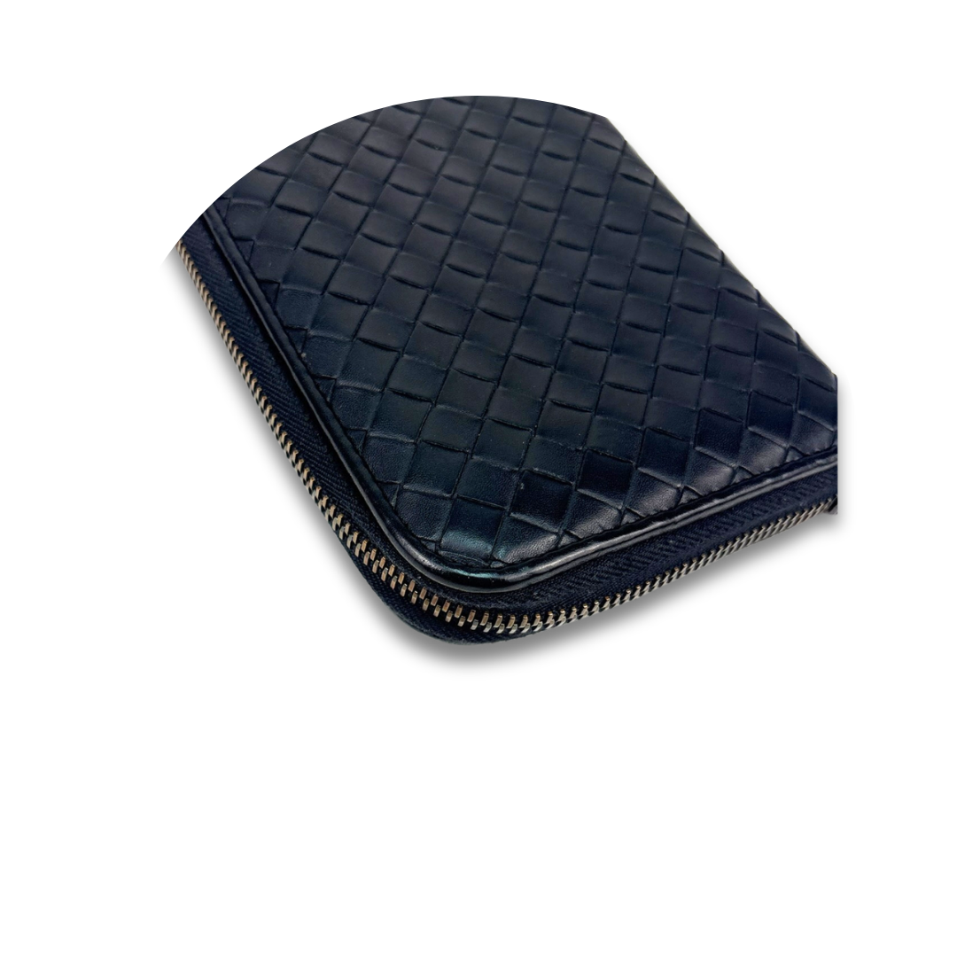 Bottega Veneta Black Intrecciato Full Size Zip Wallet