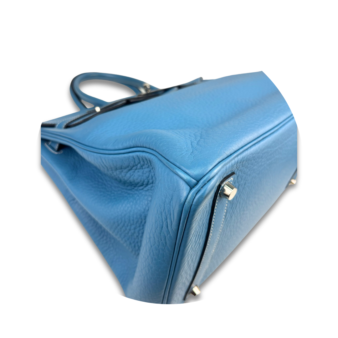 Hermès Clemence Birkin 35 Blue Jean