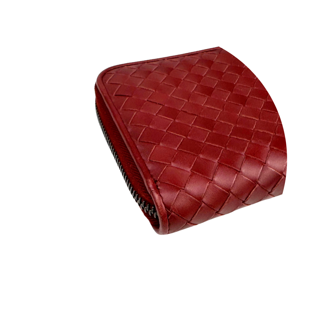 Bottega Veneta Red Intrecciato Full Zip Wallet