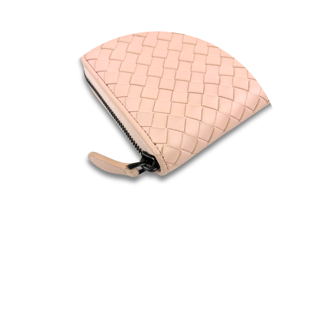 Bottega Veneta Pink Intrecciato Full Zip Wallet