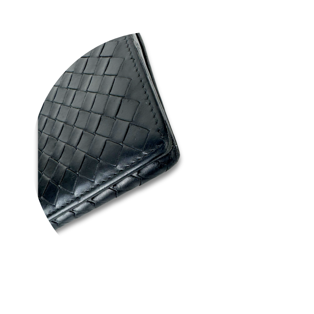 Bottega Veneta Black Intrecciato Long Bifold Wallet