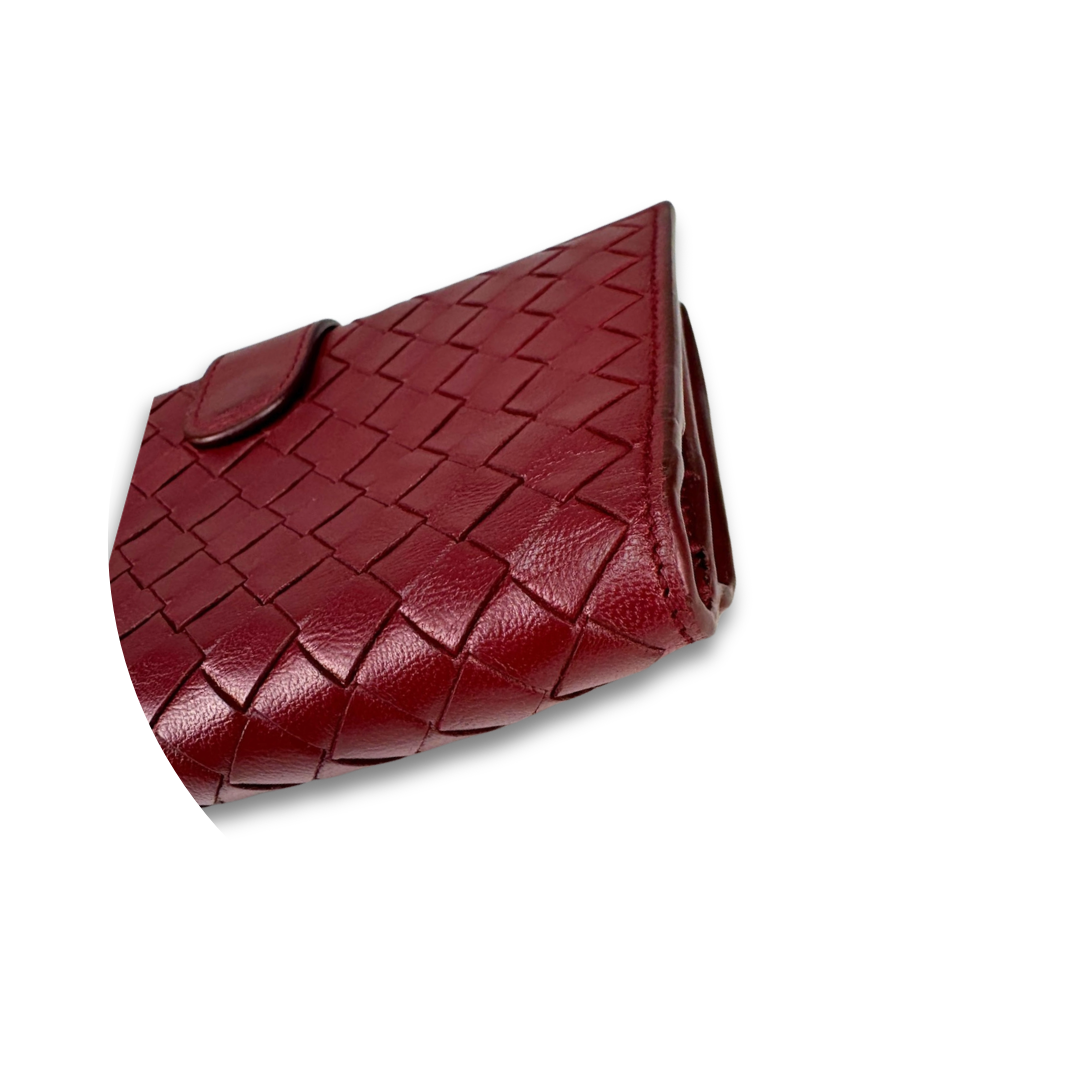 Bottega Veneta Dark Red Intrecciato Mid Size Wallet