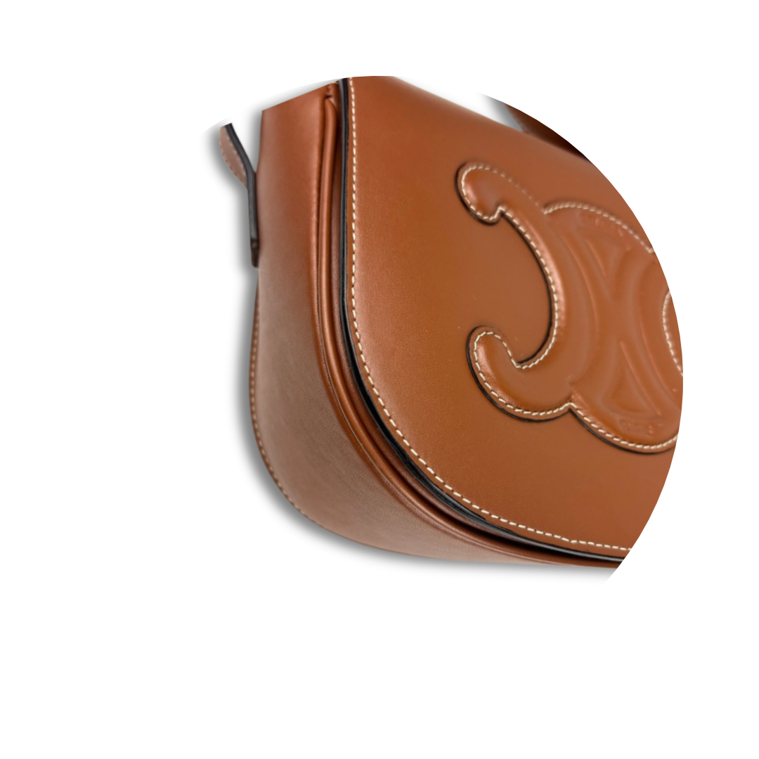 Celine Leather Triomphe Folco Saddle Bag