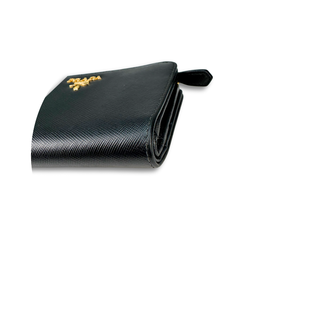 Prada Black Saffiano Mid Size Zipper Wallet