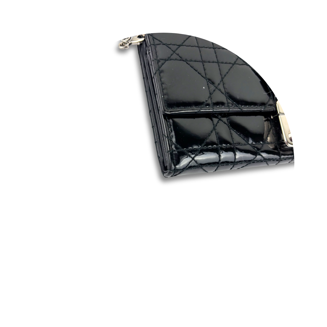 Dior Black Patent Cannage Chain Wallet