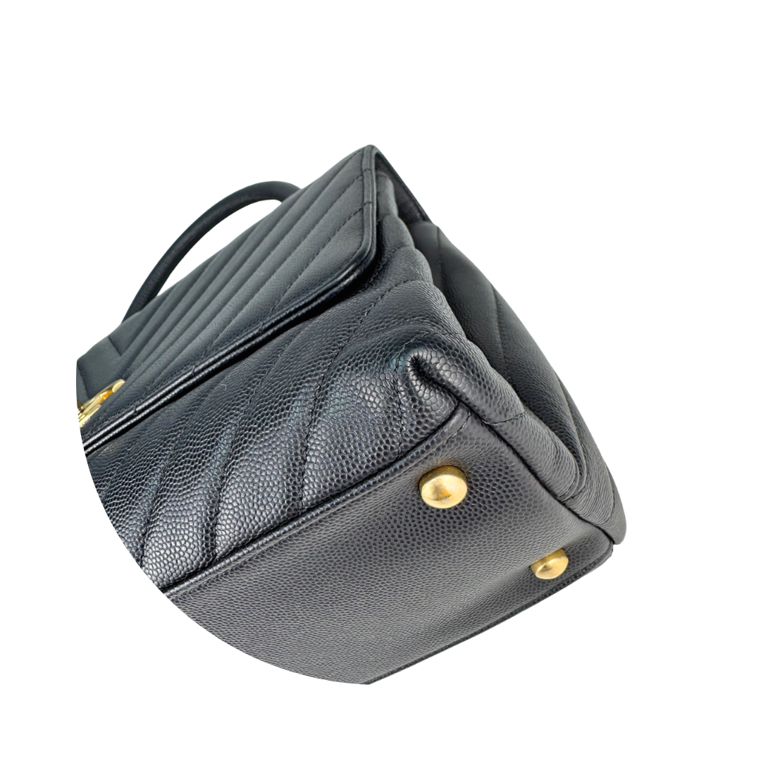 Chanel Grey Caviar Chevron Small Coco Top Handle