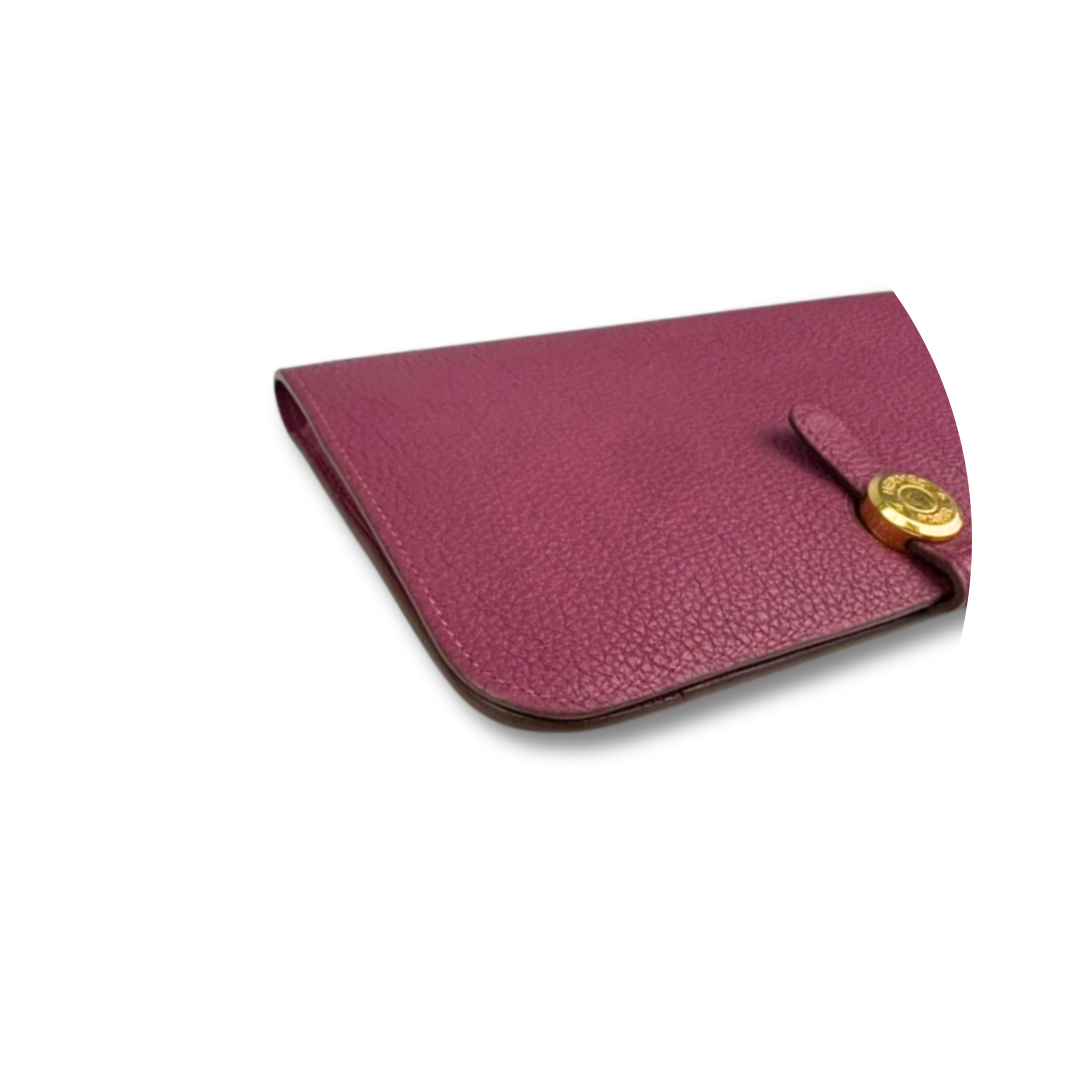 Hermès Clemence Dogon Duo Wallet Plum