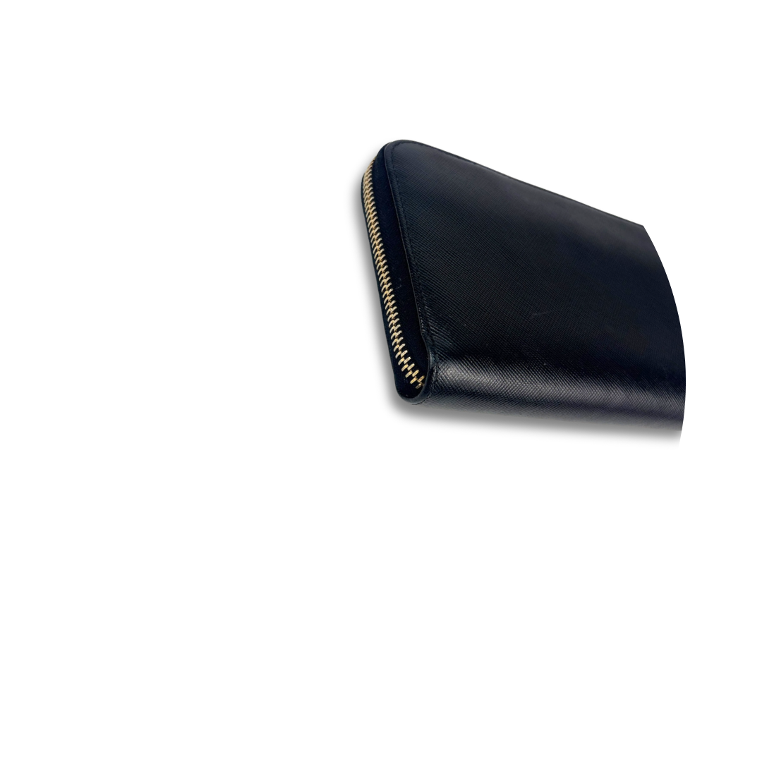 Prada Black Saffiano Zipper Wallet