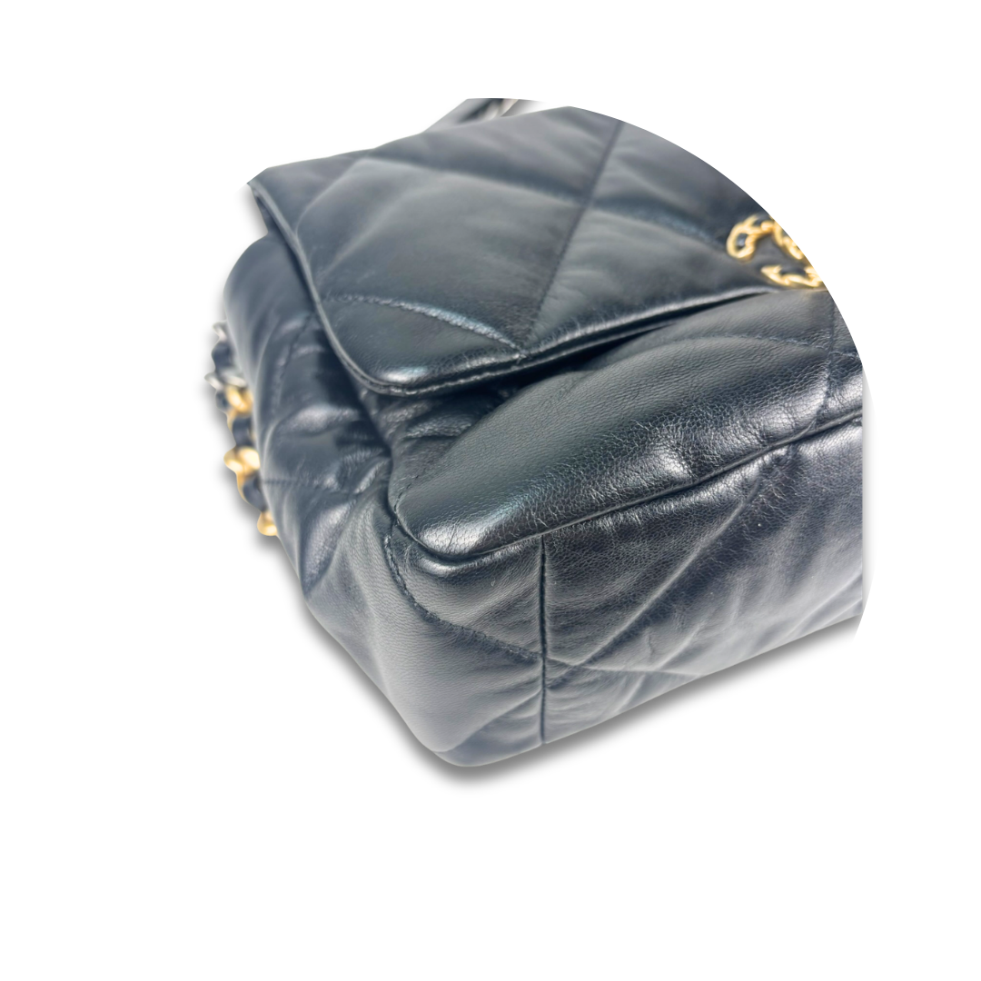 Chanel Black Goatskin Quilted Medium 19 Flap