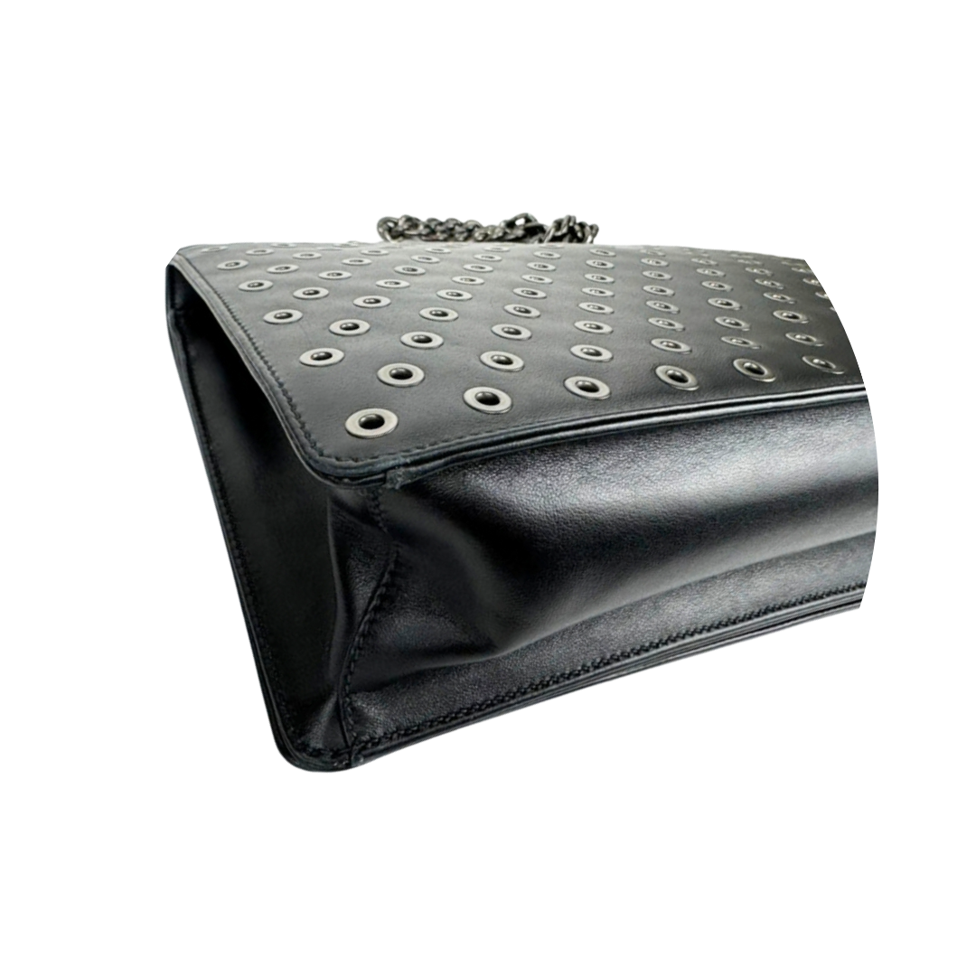 Prada Soft Calf Grommet Lock Flap Chain Shoulder Bag