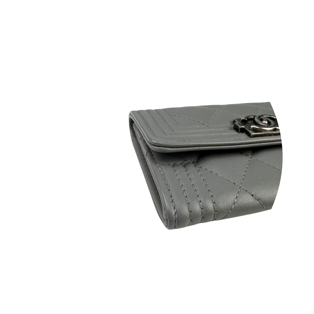 Chanel Grey Lambskin Boy Compact Wallet
