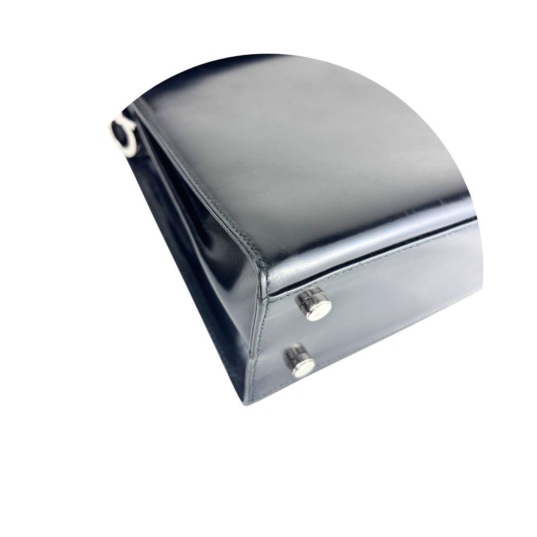 Ferragamo Black Leather Gancini Top Handle
