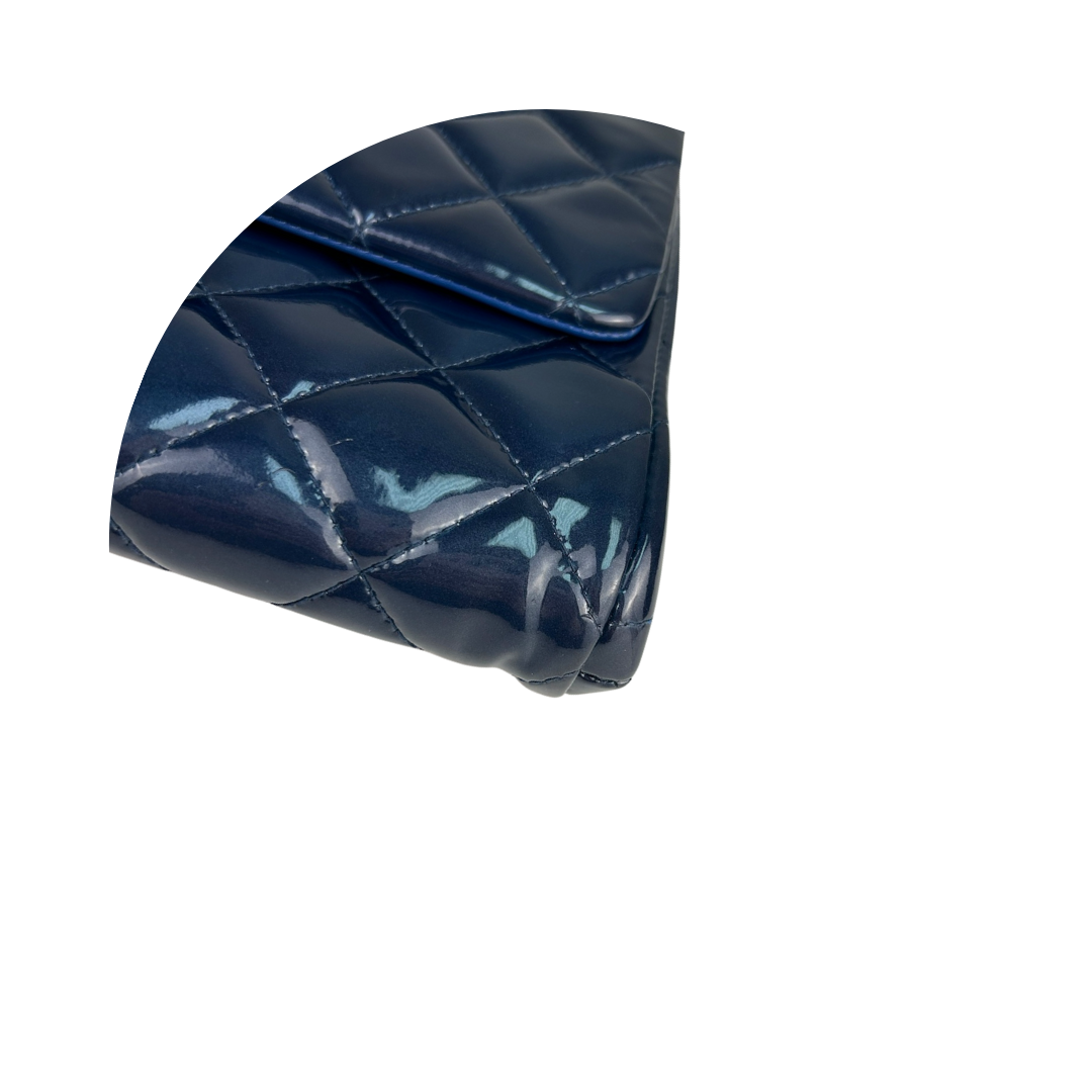 Chanel Navy Patent Leather Clutch on Chain