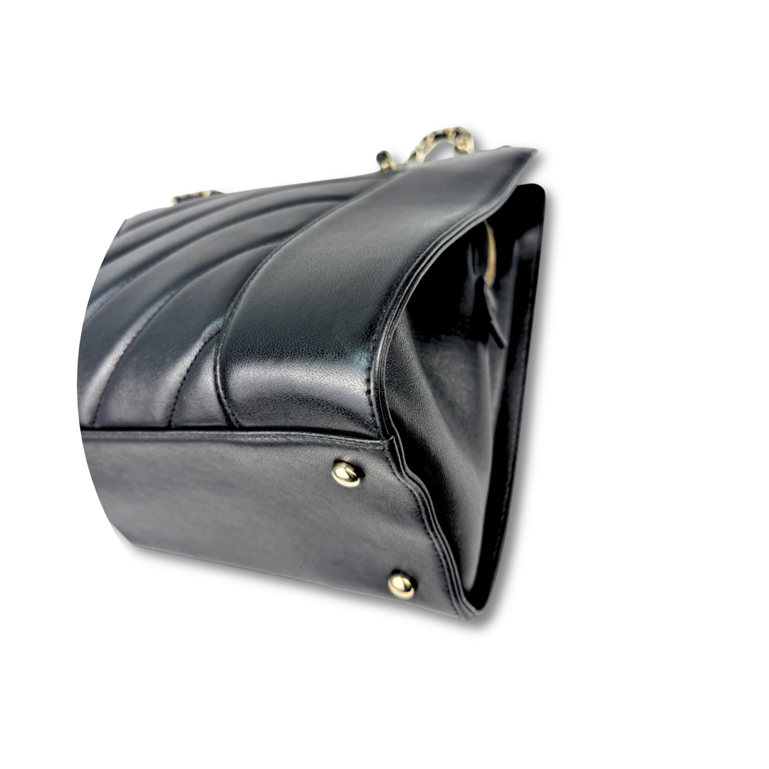 Chanel Black Chevron Mademoiselle Shopping Tote