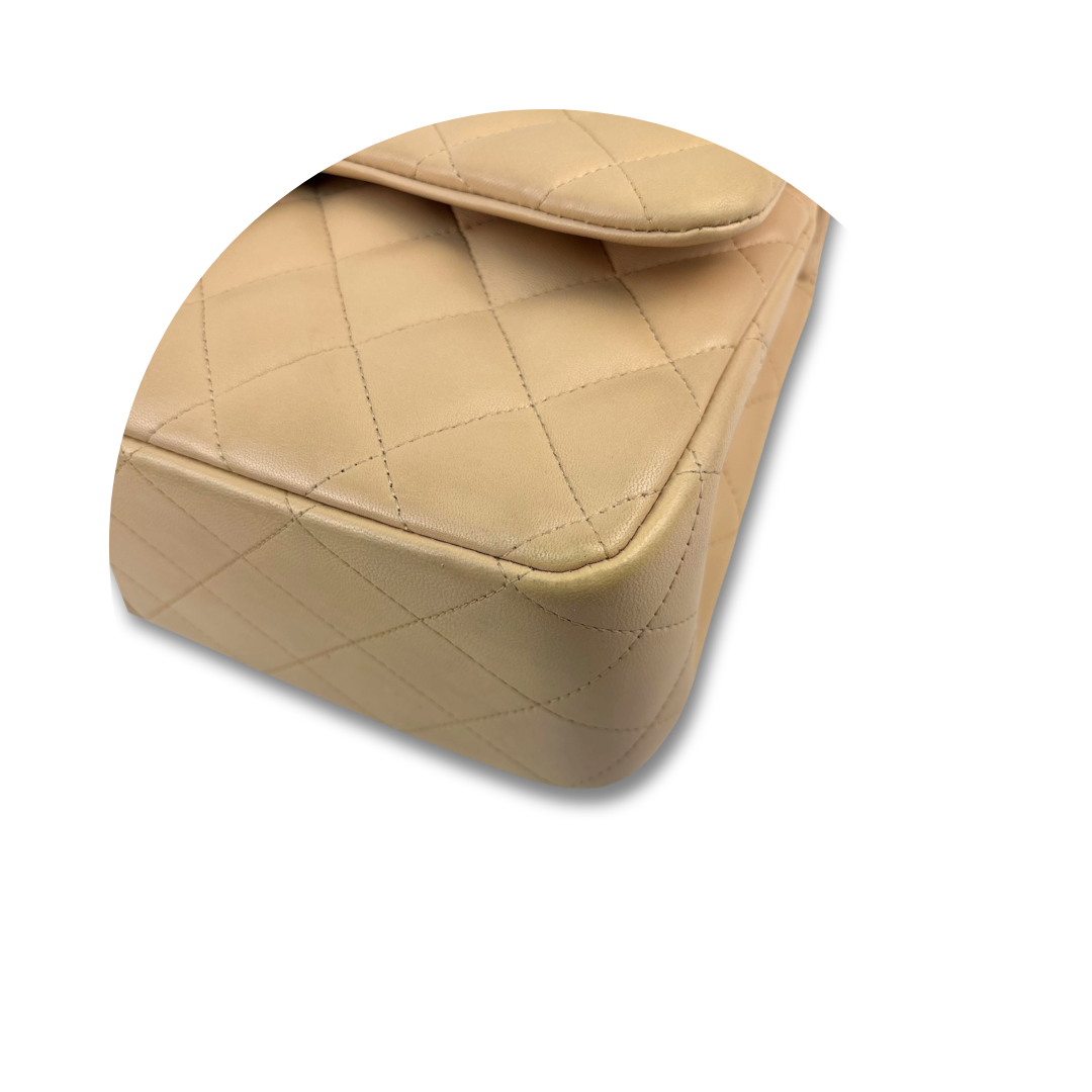Chanel Beige Lambskin Classic Jumbo Double Flap