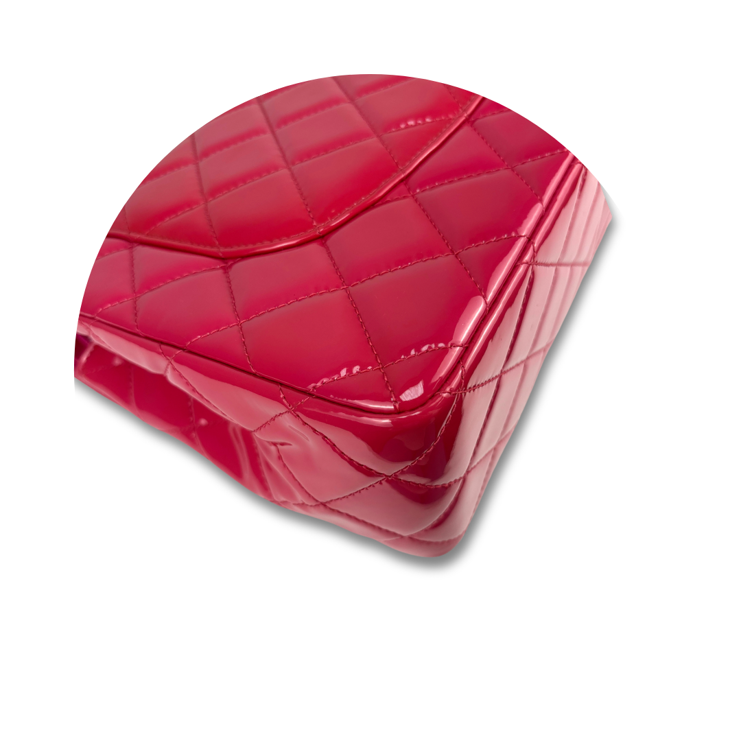 Chanel Dark Pink Patent Leather Jumbo Double Flap