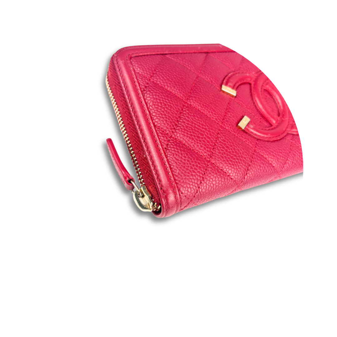 Chanel Red Caviar Filigree Zipper Wallet
