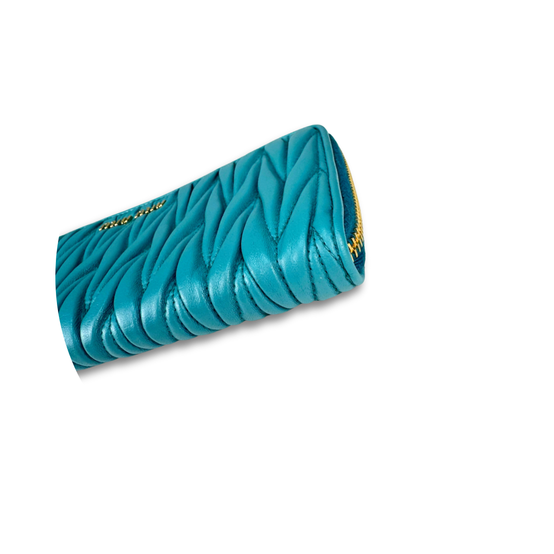 Miu Miu Turquoise Matelasse Continental Wallet