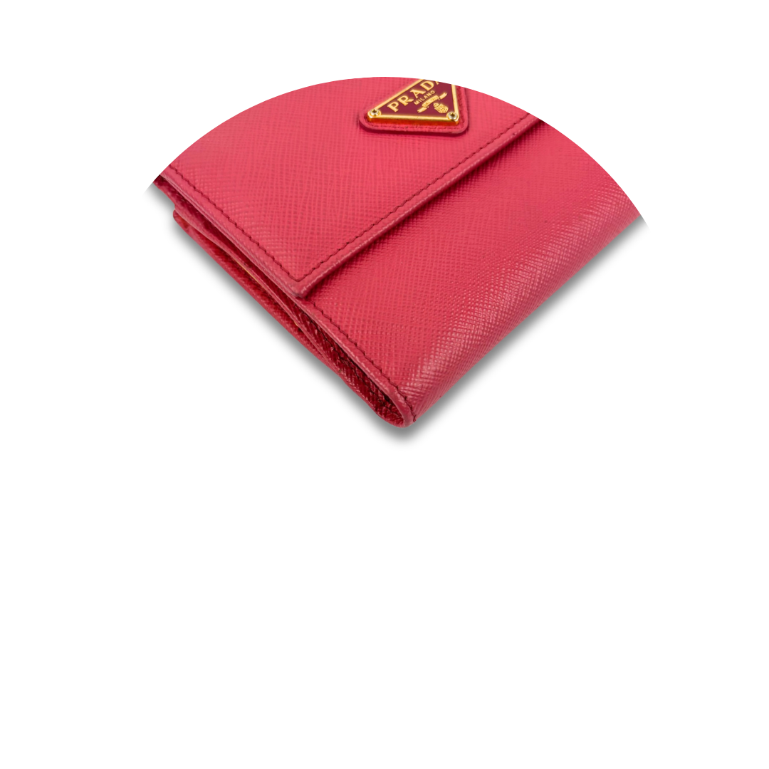 Prada Pink Saffiano Compact Kisslock Wallet
