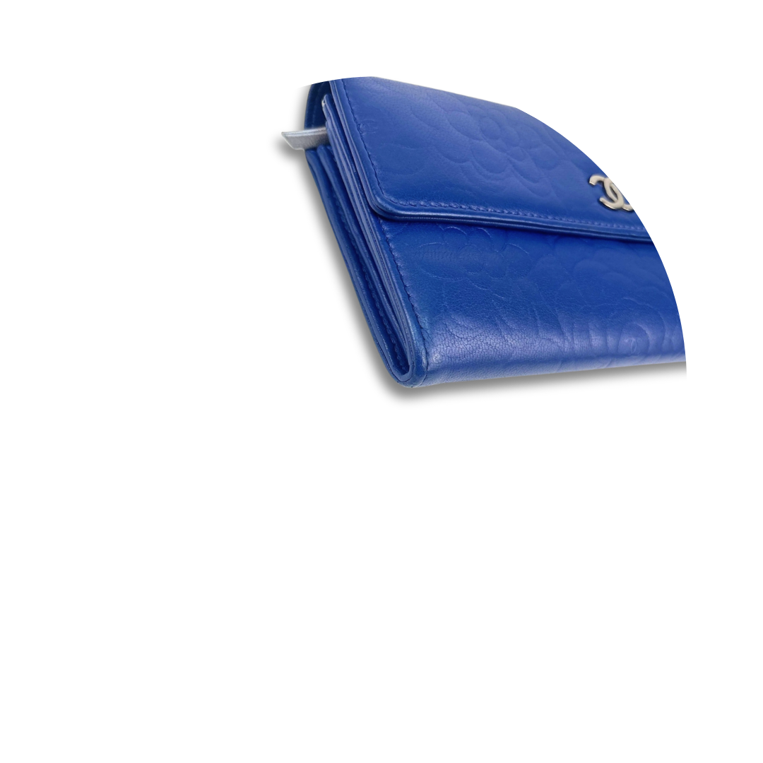 Chanel Blue Camellia Snap Wallet
