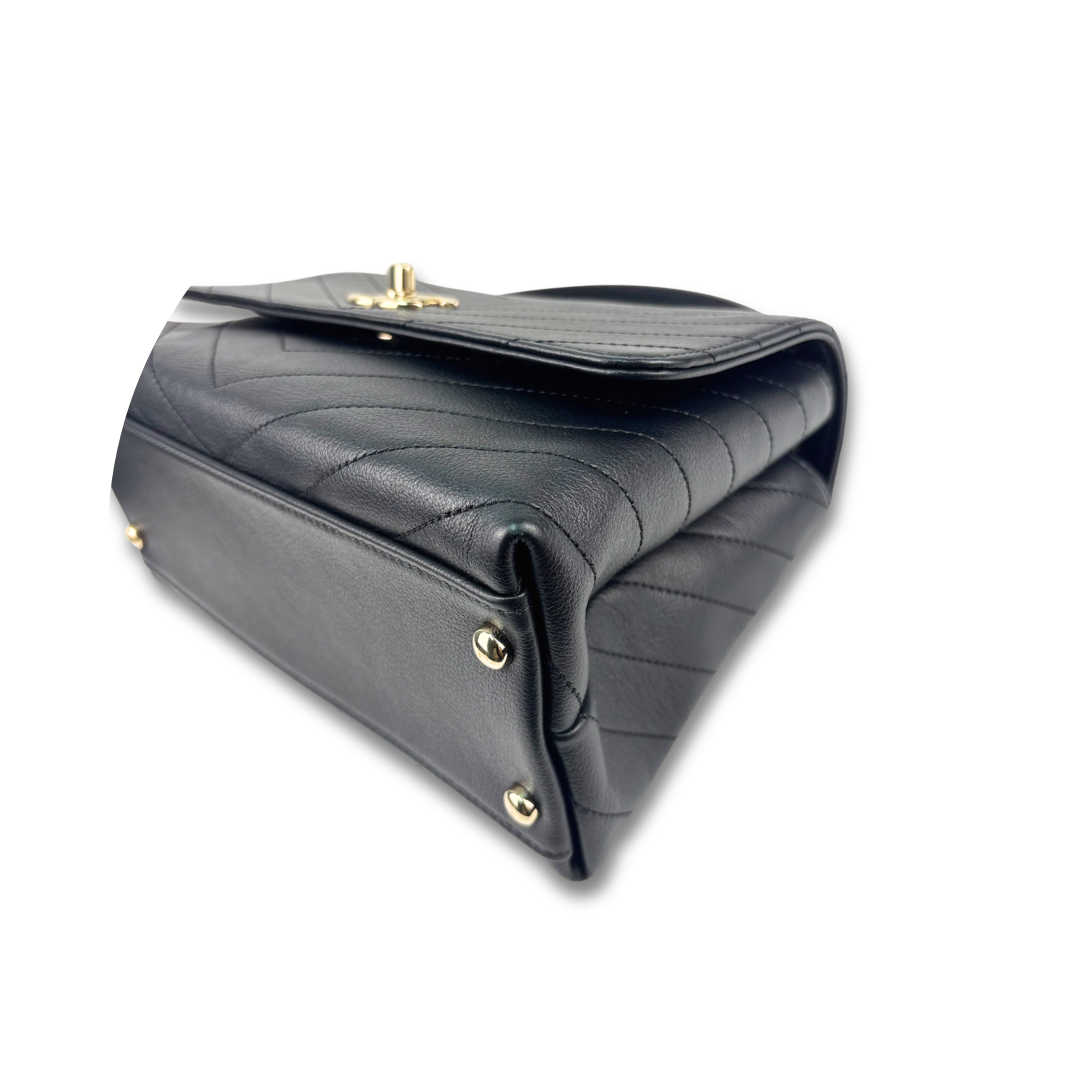 Chanel Chevron Black Coco Top Handle