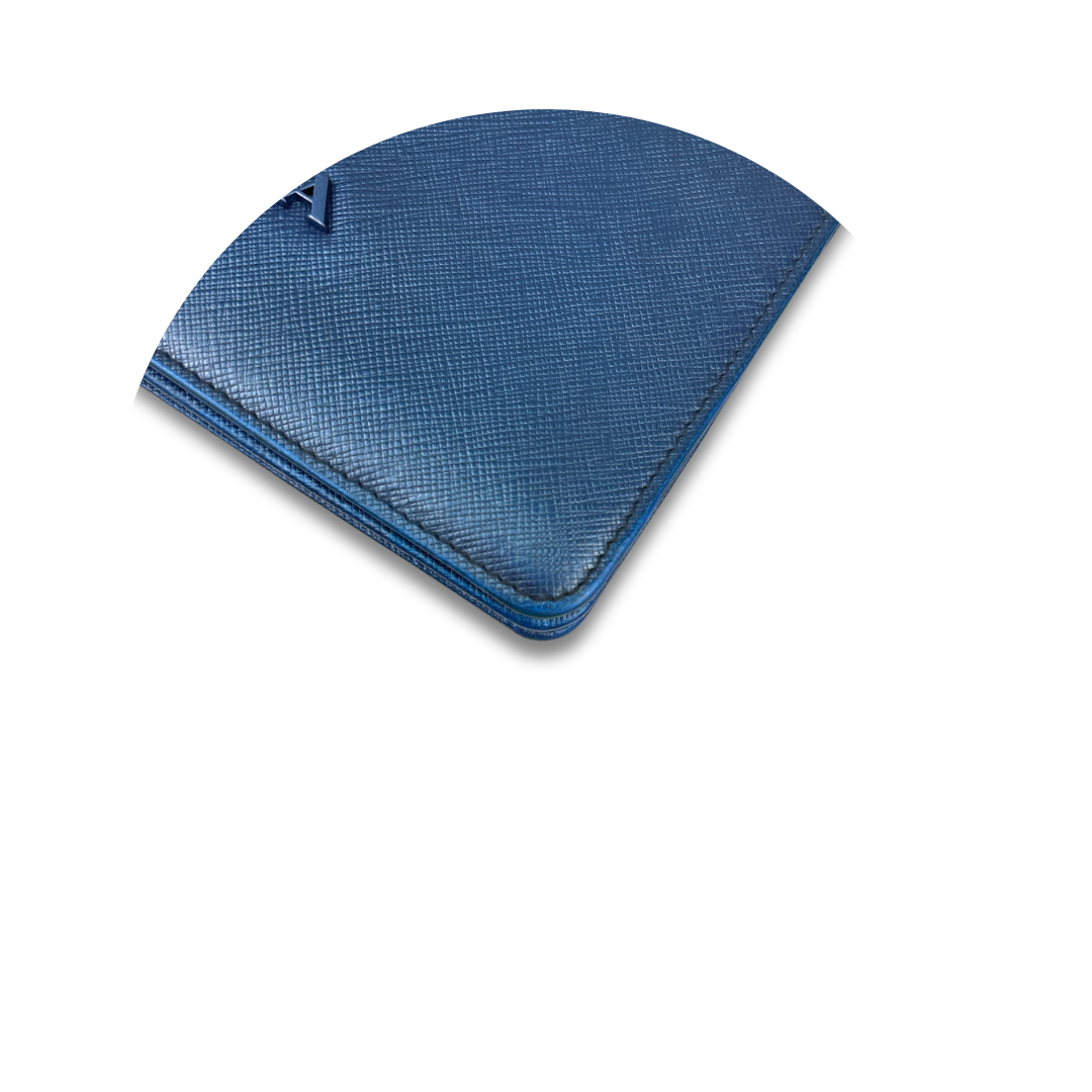 Prada Metallic Blue Saffiano Flap Crossbody