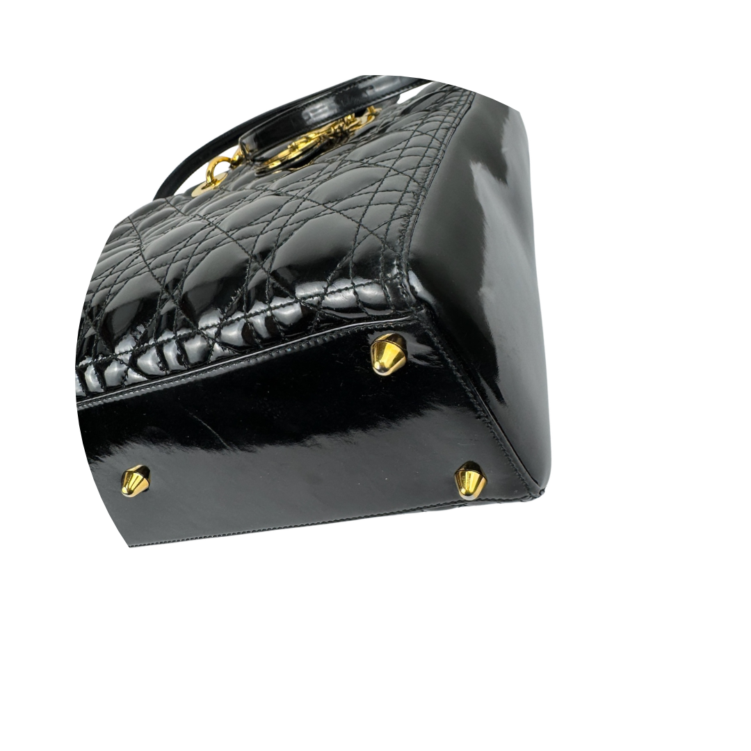 Dior Black Patent Large Lady Dior