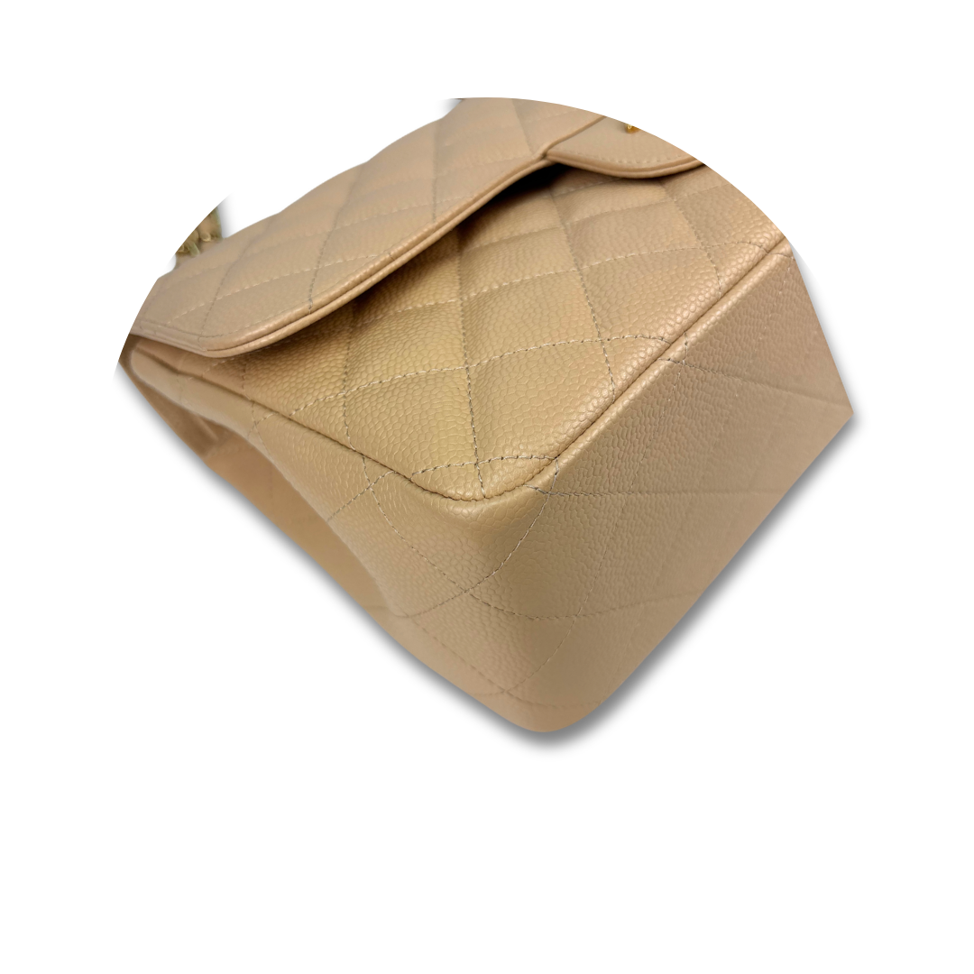 Chanel Beige Caviar Jumbo Double Flap