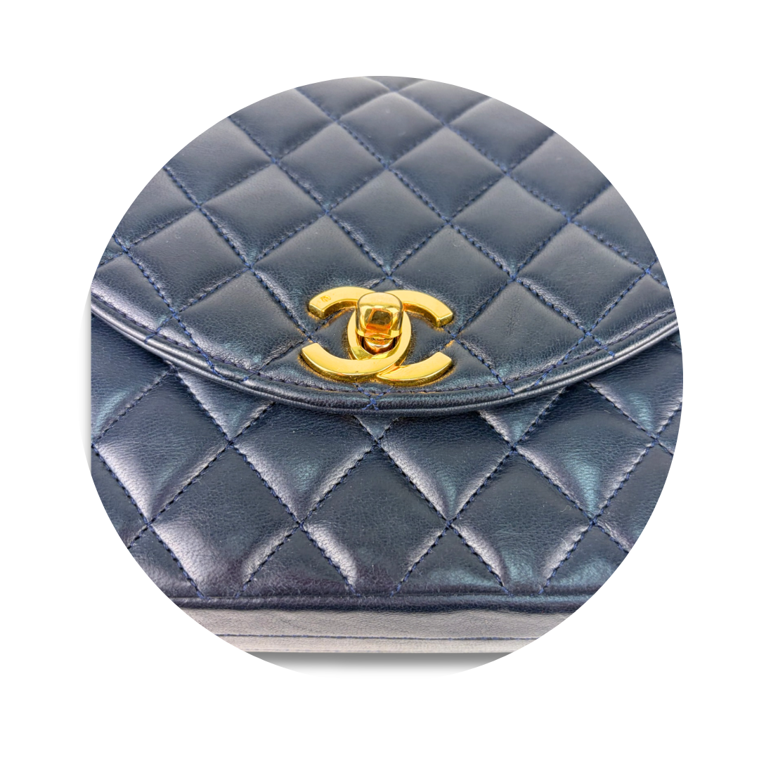 Chanel Navy Blue Lambskin Halfmoon Shoulder Bag
