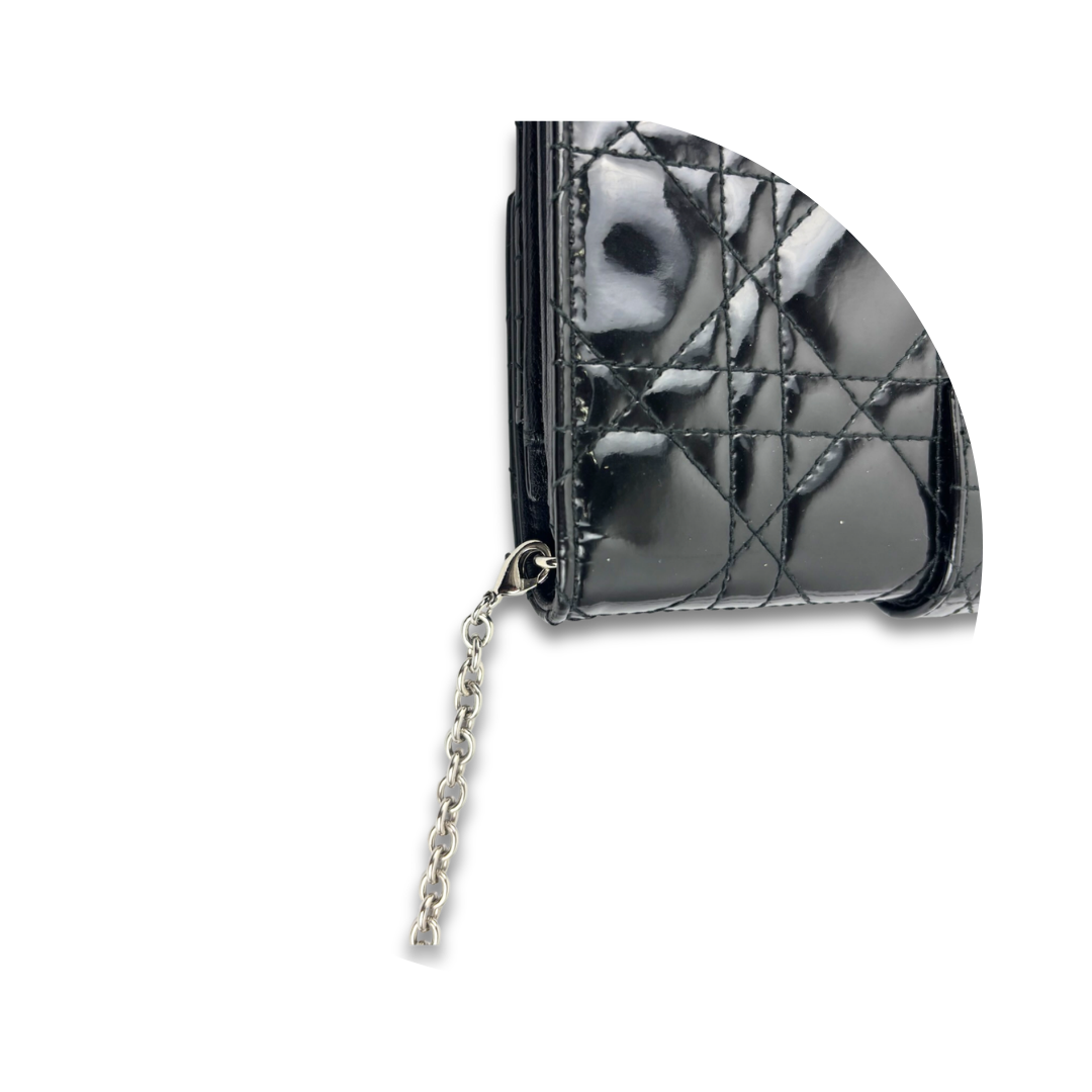 Dior Black Patent Cannage Chain Wallet
