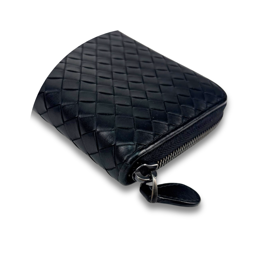Bottega Veneta Black Intrecciato Full Size Zip Wallet
