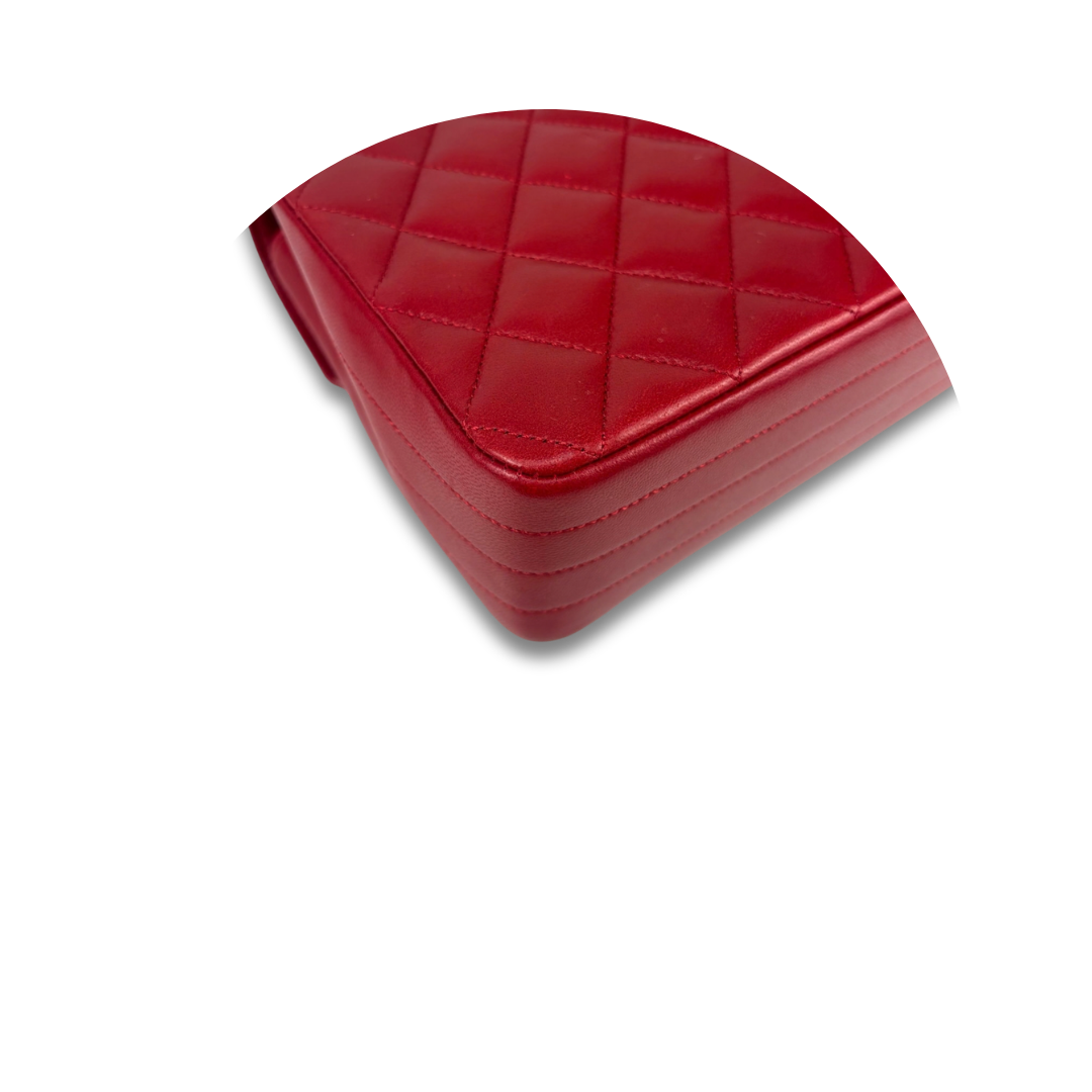 Chanel Red Lambskin Half Moon Single Flap