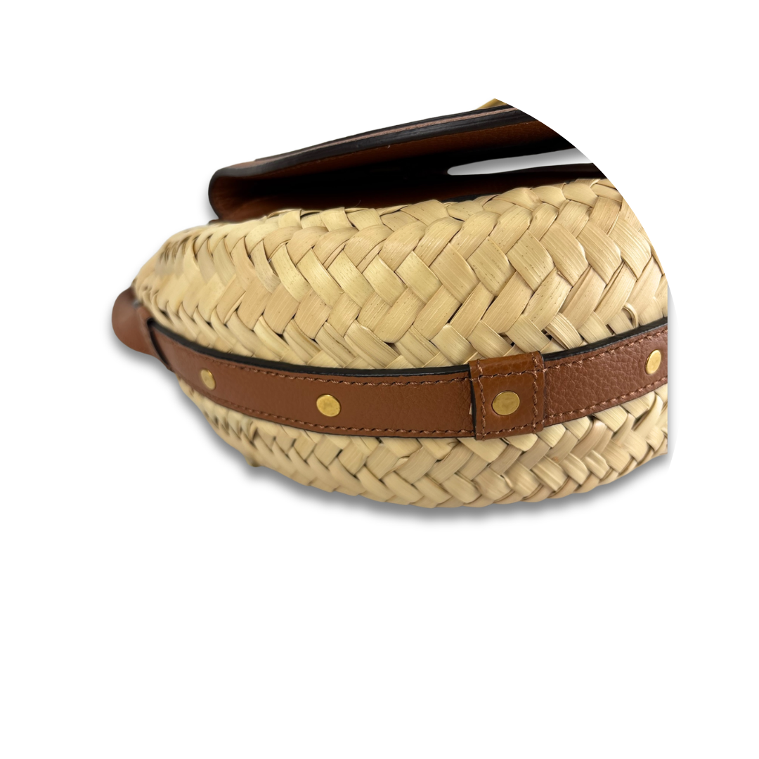 Chloe Marcie Basket Raffia and Leather Small Crossbody