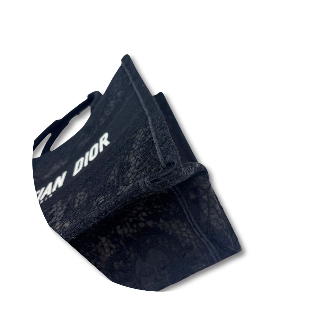 Dior Black Embroidered Lace Medium Book Tote