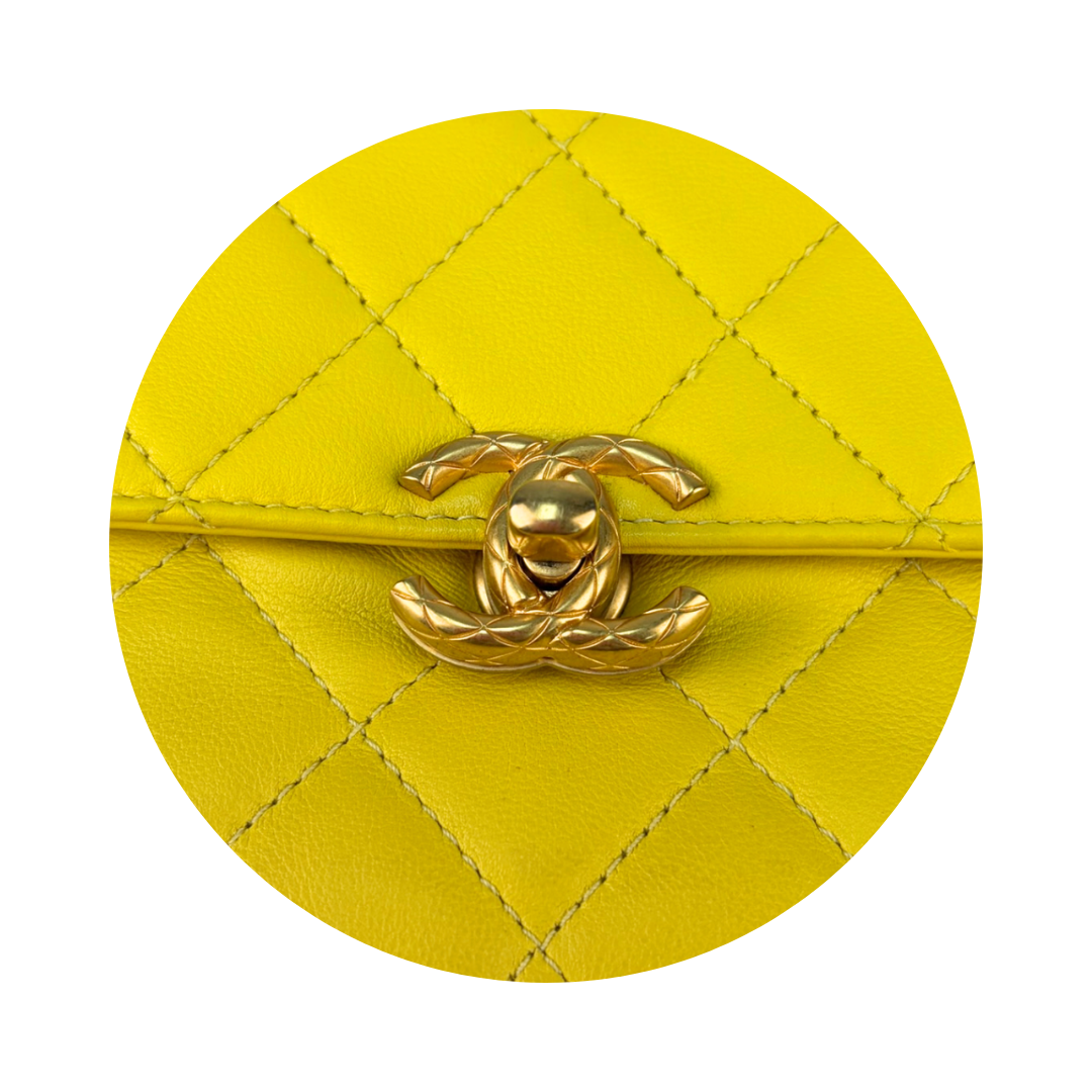 Chanel Yellow Mini Chain Bar Top Handle Flap Bag