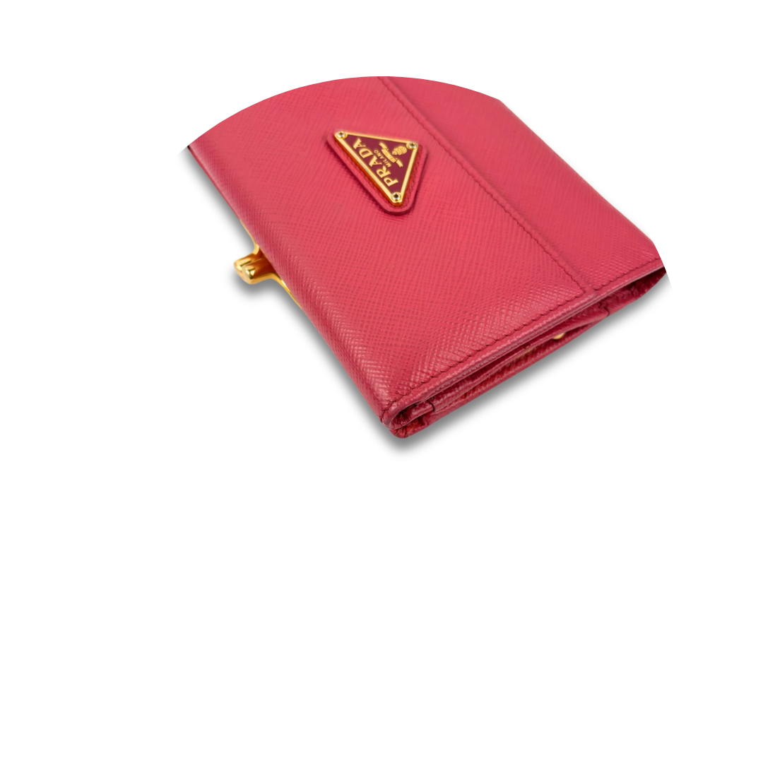 Prada Pink Saffiano Compact Kisslock Wallet