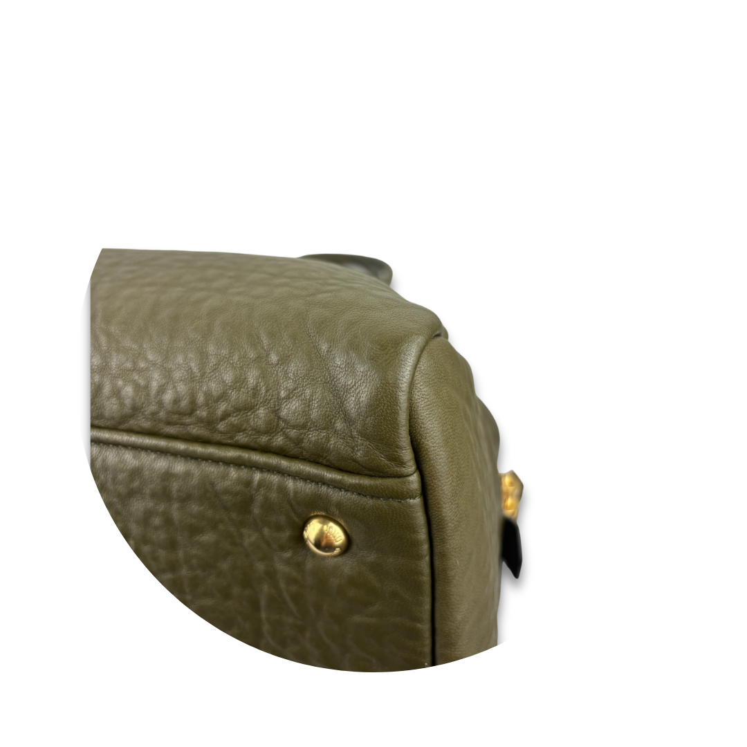 Miu Miu Olive Green Crinkle Leather Shoulder Bag