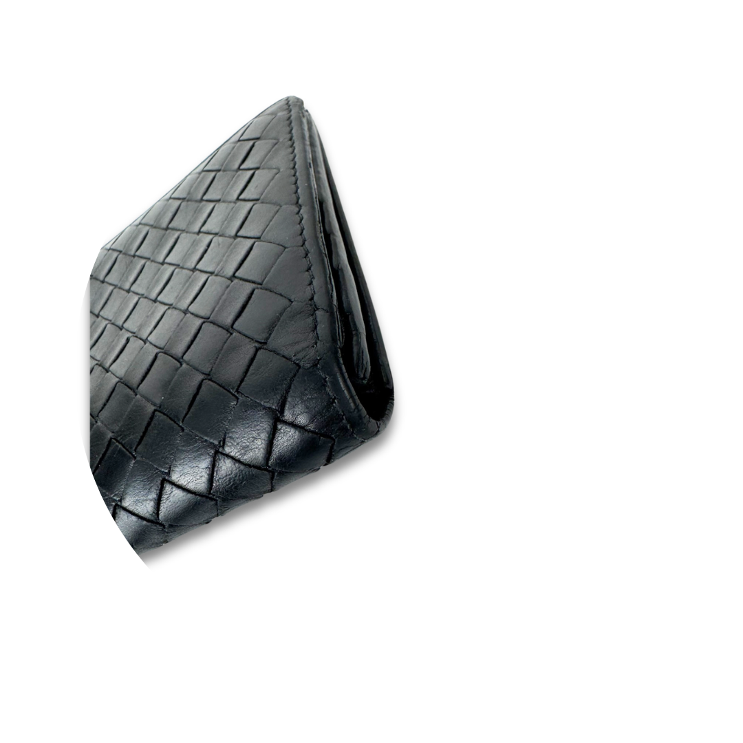 Bottega Veneta Black Intrecciato Long Bifold Wallet