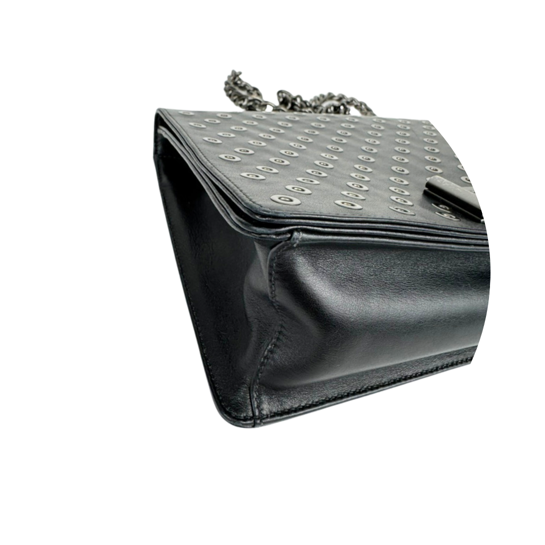 Prada Soft Calf Grommet Lock Flap Chain Shoulder Bag