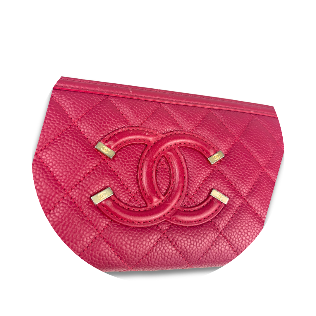 Chanel Red Caviar Filigree Zipper Wallet