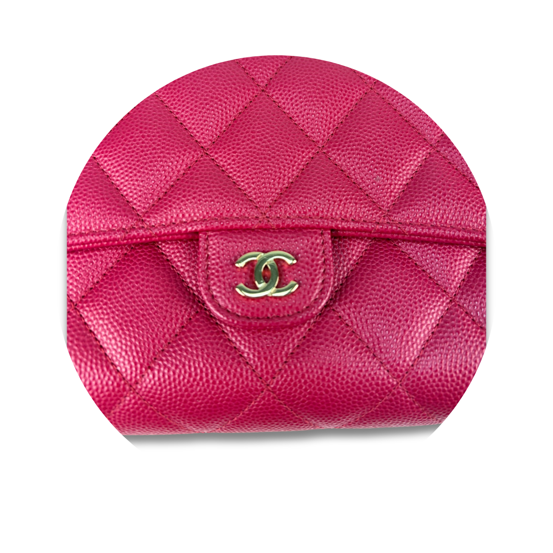 Chanel Dark Pink Caviar Quilted Flap Wallet on Chain
